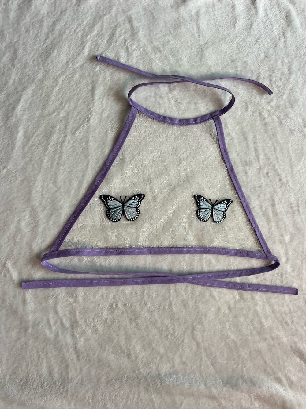 Purple Butterfly Applique Sheer Halter Top